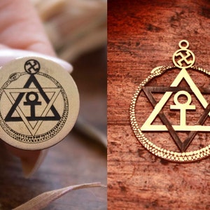 THEOSOPHY SYMBOL pendant brass with chain and brass Theosophy Symbol PIN, brooch, lapel pin Madam Helena Blavatsky