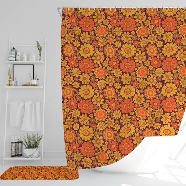 retro shower curtain groovy flowers 70s shower curtain boho bathroom decor mothers day gift for home decor new apartment gift for college