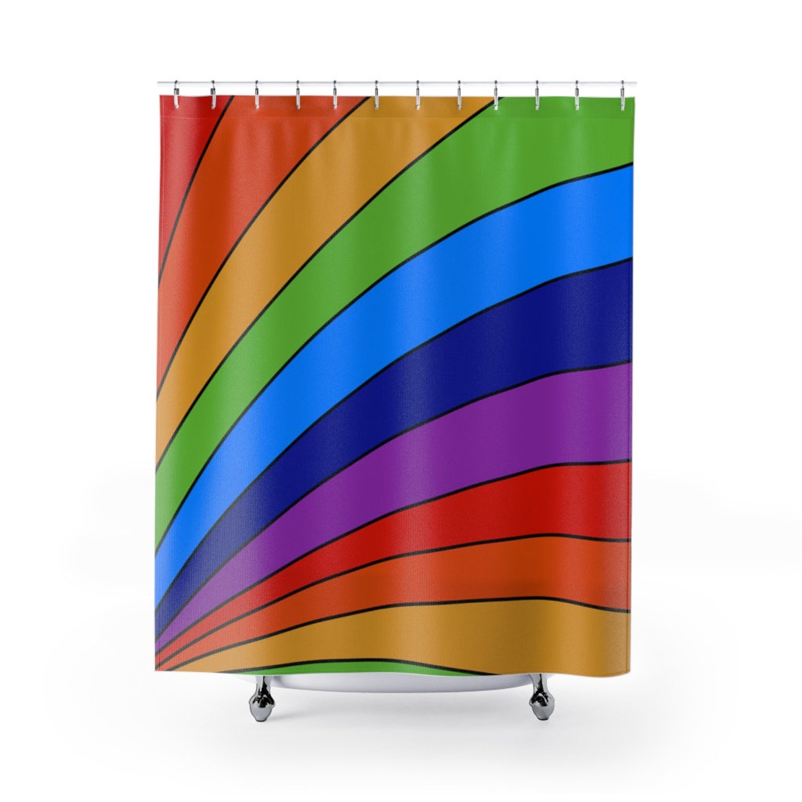 Retro shower curtain 70s shower curtain rainbow bathroom Etsy