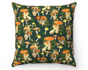 Emerald green mushroom pillow retro cottage core throw pillow cover 18x18 20x20 boho dorm decor for college girl room decor for teens trendy