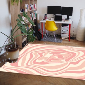 Pink pastel rugs for bedroom aesthetic retro rugs for living room swirly rug y2k danish pastel room decor for teens girl boho dorm decor for