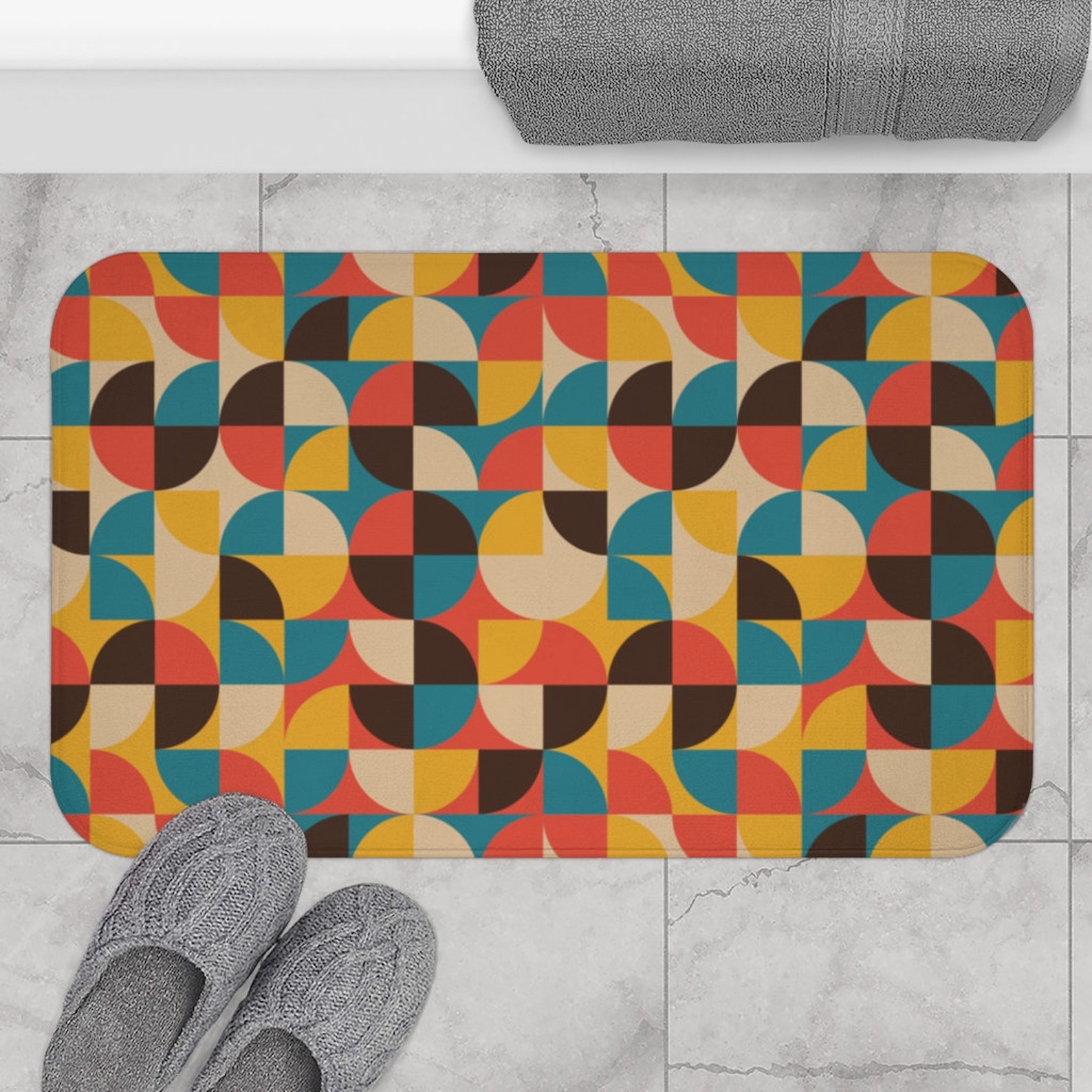 70s Bath Mat Mid Century Modern Bathroom Decor Boho Bath Mat - Etsy