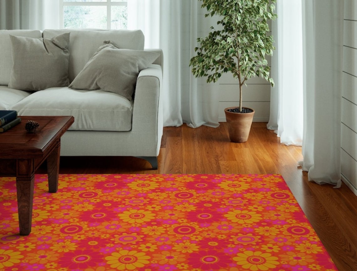 Retro Rug for Bedroom Aesthetic 70s Rugs for Living Room Etsy Singapore