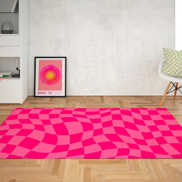 Red and pink rugs for bedroom aesthetic retro rugs for living room checkered rug Y2K room decor trendy boho dorm decor for college apartment