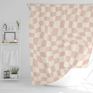 Checkered shower curtain danish pastel bathroom decor boho shower curtain retro 70s shower curtain groovy new apartment gift for college