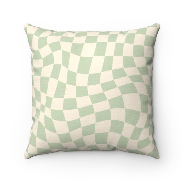 Coussin à carreaux vert sauge, décoration de chambre esthétique preppy, taie d'oreiller 18 x 18, 20 x décoration de chambre pastel danois pour les adolescents, coussin tendance