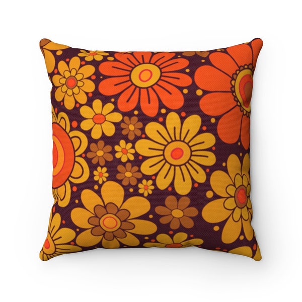 Funky throw pillow groovy flower power pillow retro 70s pillow covers 18x18 20x20 trendy pillow 1970s decor boho dorm decor for college girl