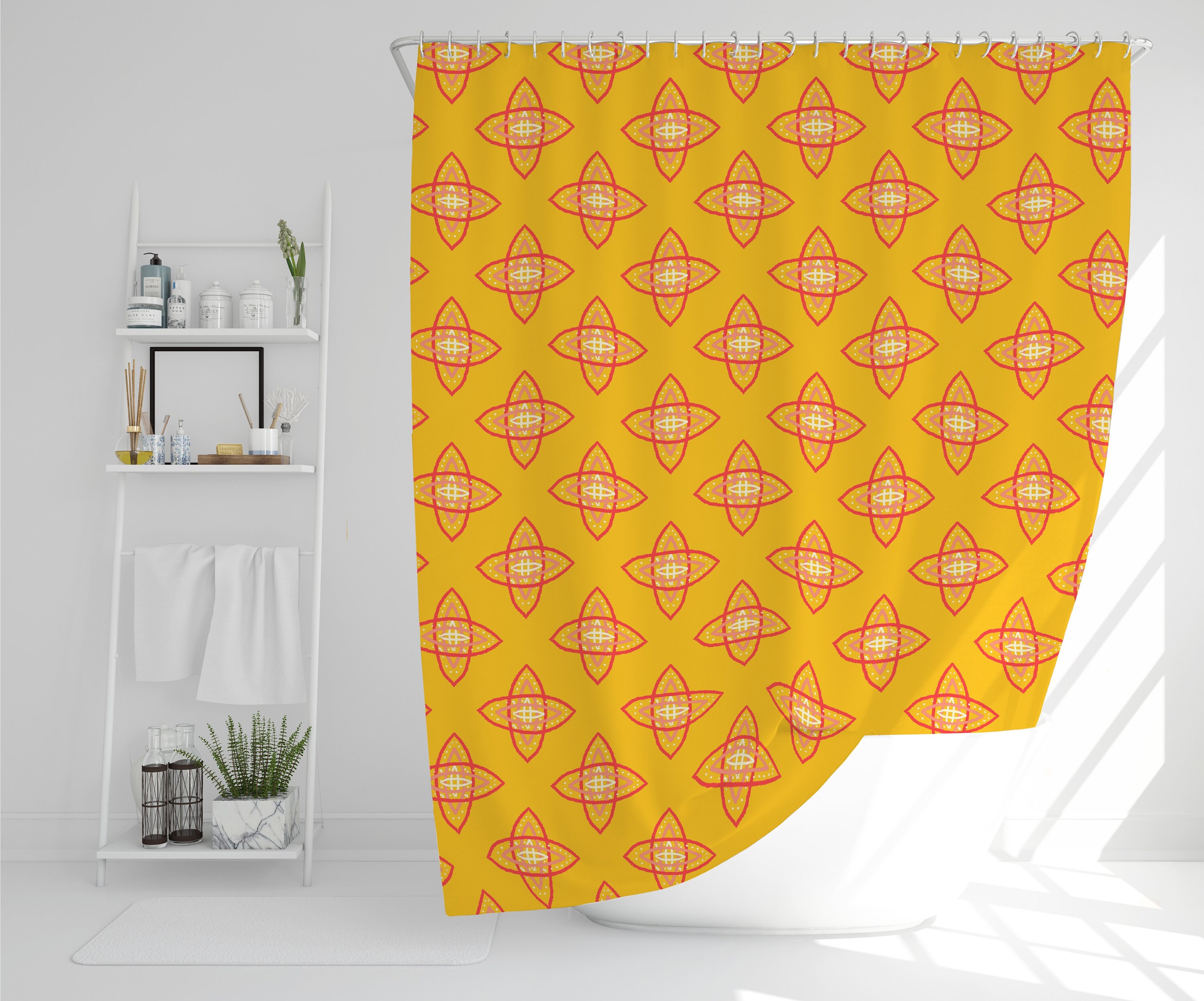 Retro Shower Curtain Mid Century Modern Shower Curtain Boho Etsy UK