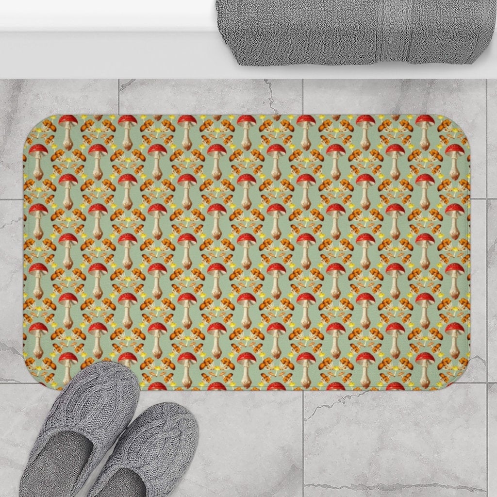 Retro bath mat rug mushroom decor 70s boho bathroom decor | Etsy