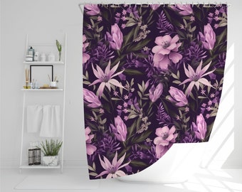 Dunkler Blumenduschvorhang Retro Blumen Lavendel lila Duschvorhang Boho Moody Decor Badezimmer Ästhetik Garten Duschvorhang Natur