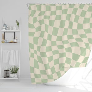 Checkered shower curtain danish pastel bathroom decor boho shower curtain retro 70s shower curtain groovy new apartment gift for college