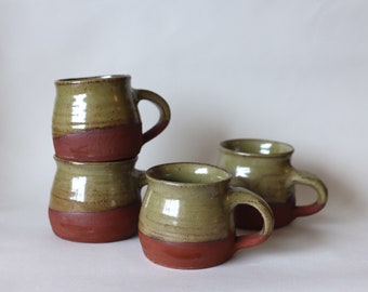 Ceramic Coffee Cup in Moss and in a High-fired Terracotta Handmade Wheelthrown Stoneware Mug