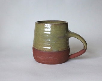 Ceramic Tapered Rustic Mug in Moss and in a High-fired Terracotta Handmade Wheelthrown Stoneware Mug