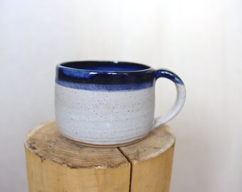 Ceramic Mug in Blue and Linen Speckle Wheel-Thrown Stoneware