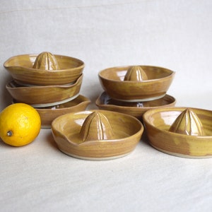 Ceramic Lemon Squeezer Wheel Thrown in Mustard Glaze UK