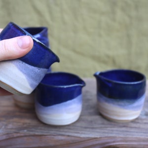 Ceramic Small Milk Jug in Blue/Oatmeal Glazing Wheel Thrown Stoneware image 2