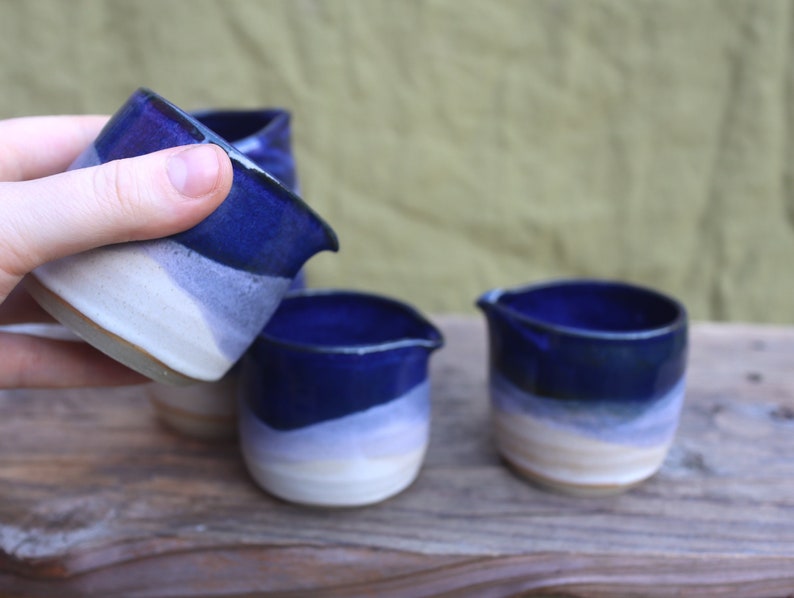 Ceramic Small Milk Jug in Blue/Oatmeal Glazing Wheel Thrown Stoneware image 2