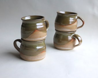 Ceramic Coffee Mug in Moss and Linen Mountain Glazing Handmade Wheelthrown Stoneware Small Lipped Cup