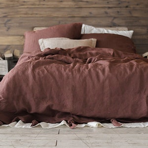 Linen DUVET COVER Set Brown Chocolate Custom size image 1