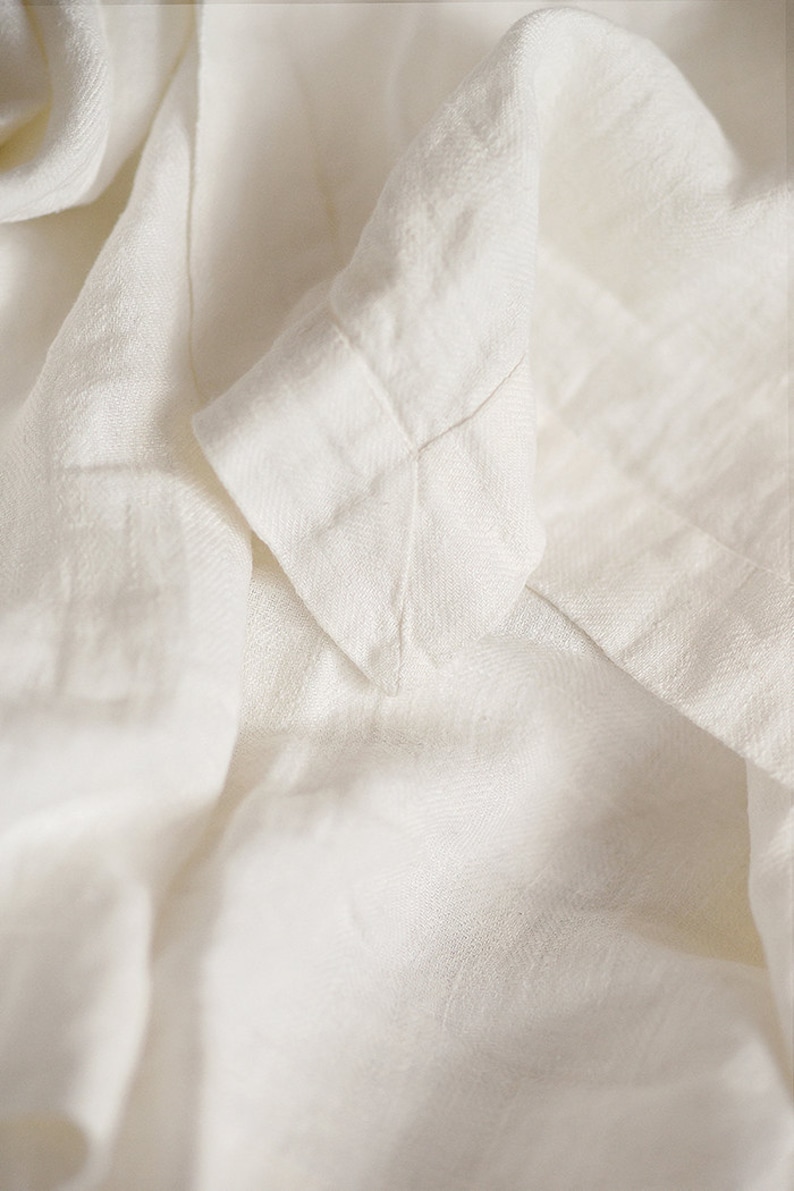 Antuque White Linen Throw Blanket, Bed Cover, Coverlet, Heavy Weight Linen Sheet zdjęcie 2