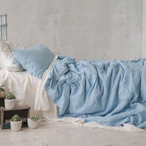 Linen DUVET COVER Sky Blue Queen King Twin Double SEAMLESS Stonewashed Linen Quilt Cover / Doona Cover. Pure linen bedding image 2