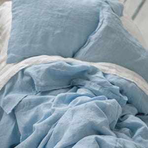 Linen DUVET COVER Sky Blue Queen King Twin Double SEAMLESS Stonewashed Linen Quilt Cover / Doona Cover. Pure linen bedding image 5