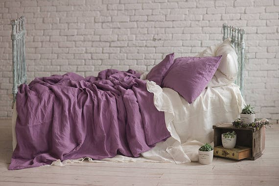 Linen Duvet Cover Dusty Lilac Queen King Twin Double Seamless Etsy