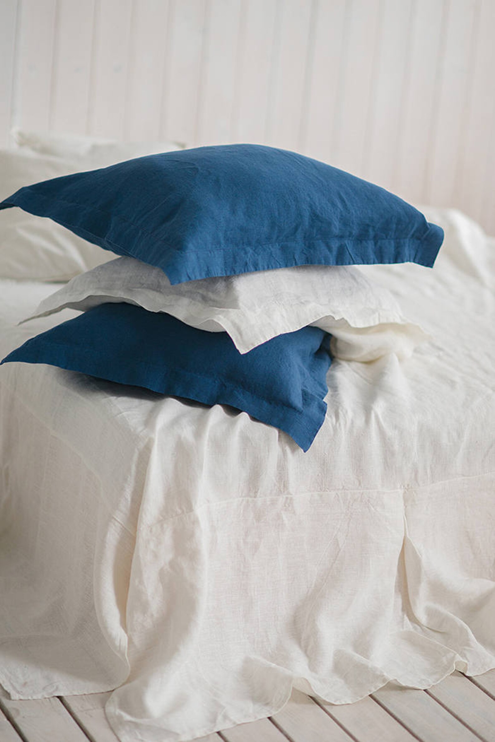 Navy Blue Linen Pillowcase Oxford Stone Washed Super Soft Etsy