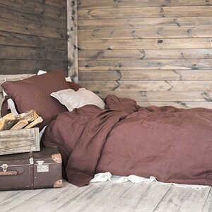 Linen DUVET COVER Set Brown Chocolate Custom size image 5