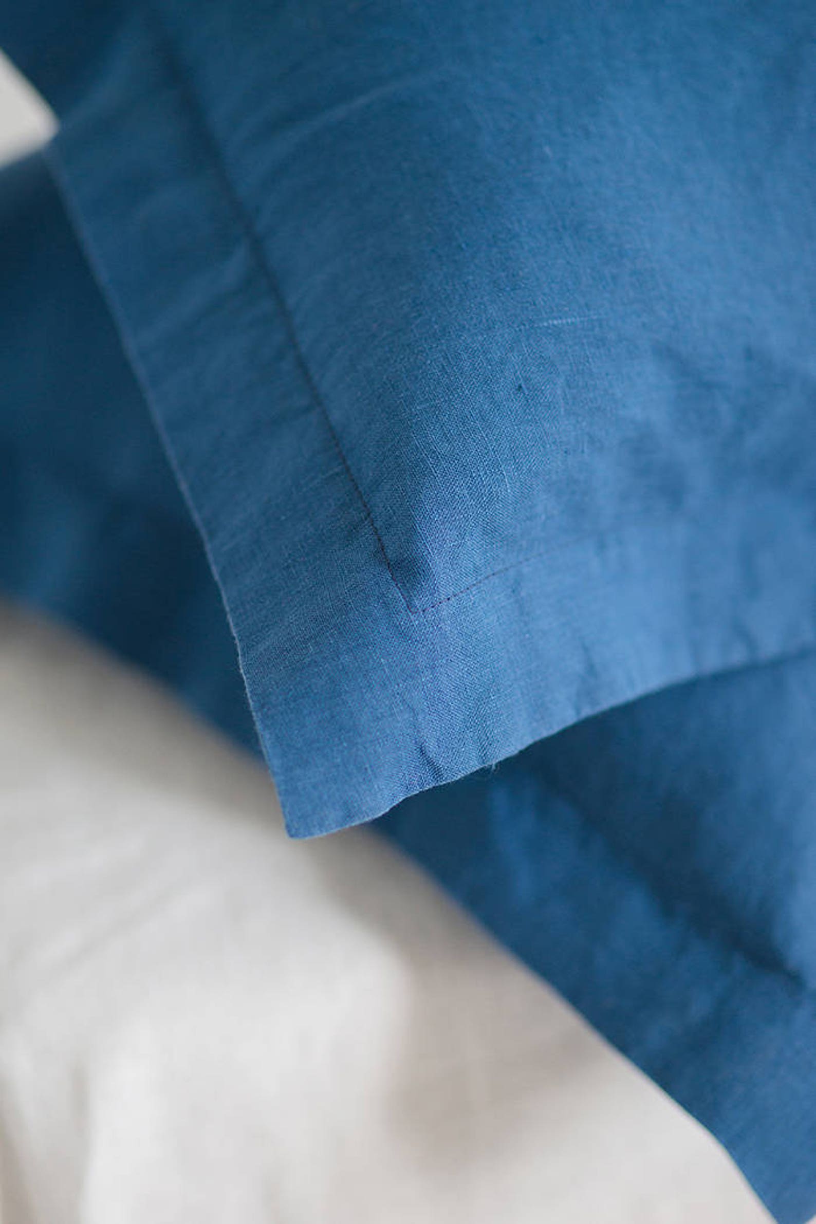 Navy Blue Linen Pillowcase Oxford Stone Washed Super Soft Etsy