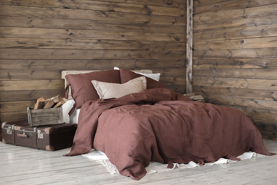 Linen Duvet Cover Set Brown Chocolate Queen King Twin Double 50