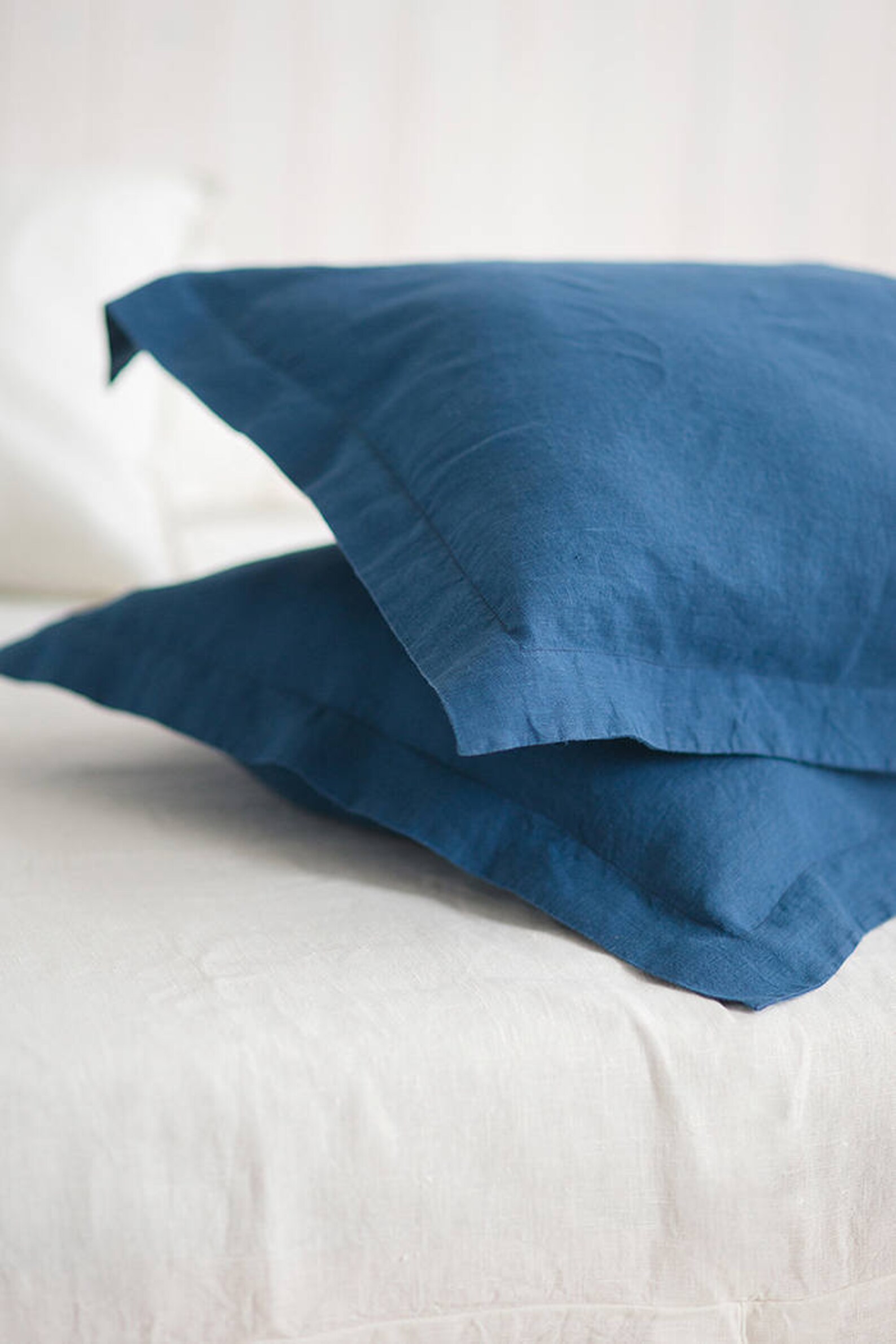 Navy Blue Linen Pillowcase Oxford Stone Washed Super Soft Etsy
