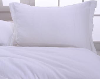 White Linen Pillowcase Oxford Stone Washed Super Soft Standard Queen King Euro Cushion Cover Sham Natural Organic Flax Pillow Case