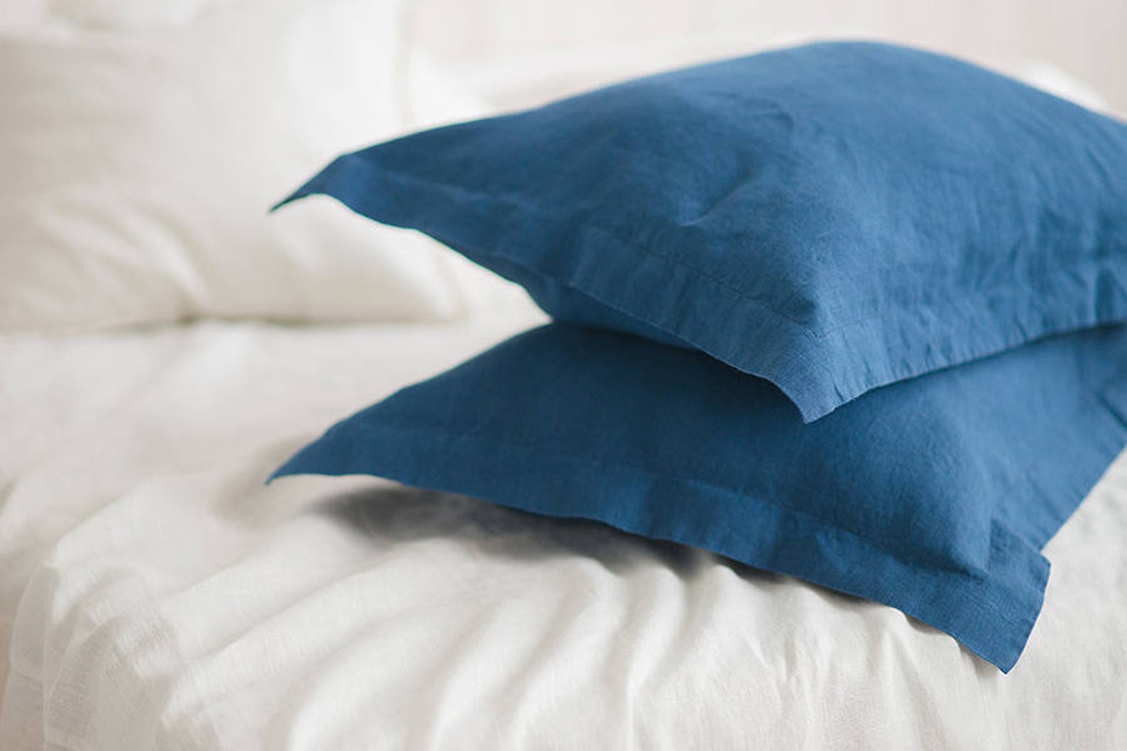 Navy Blue Linen Pillowcase Oxford Stone Washed Super Soft Etsy