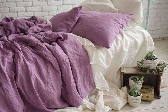 Linen Duvet Cover Dusty Lilac Queen King Twin Double Seamless Etsy