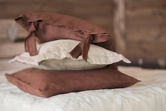 Linen Pillowcase Brown Stone Washed Super Soft Pillow Covers Etsy