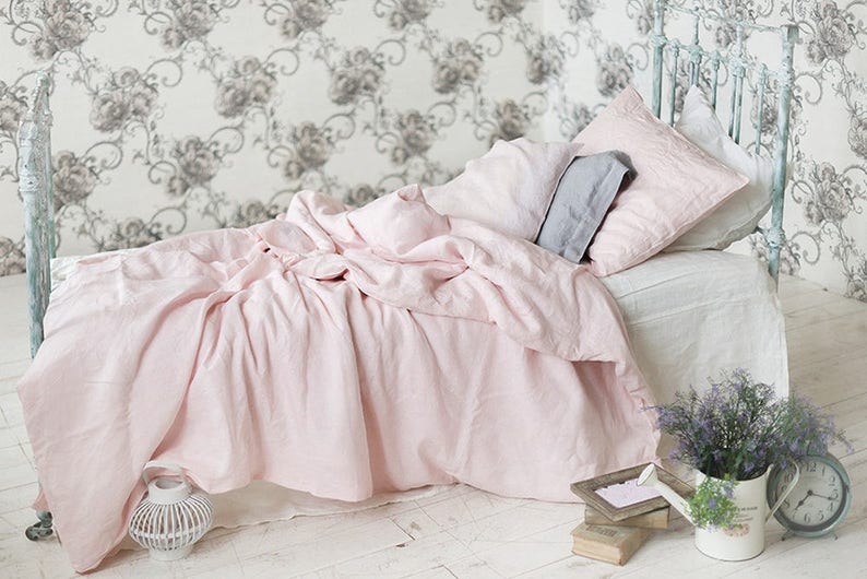 Linen Duvet Cover Dusty Pink Queen King Twin Double Seamless Doona Bedding Comforter Stonewashed Prewashed Pure
