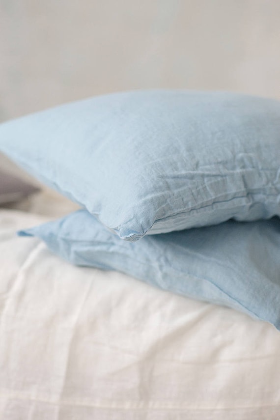 Sky Blue Linen Pillowcase Linen pillow Ice Blue Linen Pillow Case Stone Washed
