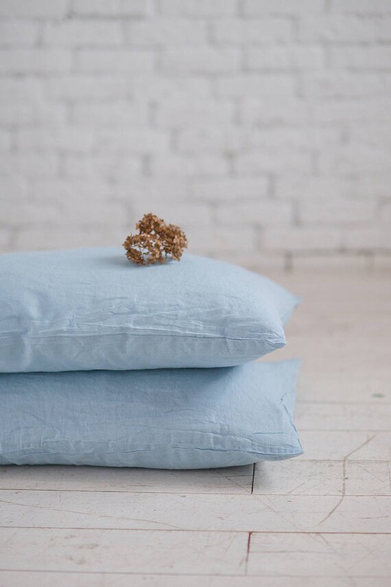 Sky Blue Linen Pillowcase Linen pillow Ice Blue Linen Pillow Case Stone Washed