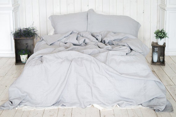 Linen Duvet Cover Light Grey Queen King Twin Double Seamless Etsy