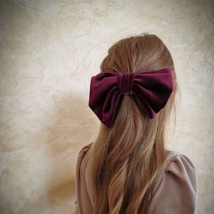 Big Velvet bordeauxrode kleur haar strik, Velours haar strik voor Kerstmis foto prop match om jurk