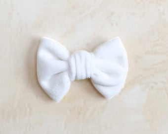 Clasic velvet hair ribbon for girls, White velour ribbon for Baptism, Matching with dress hair bow