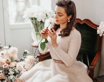 Knitted Vintage Style Dress, Winter wedding dress Parisian style woman dress, Vintage knitted dress, Wool dress women,