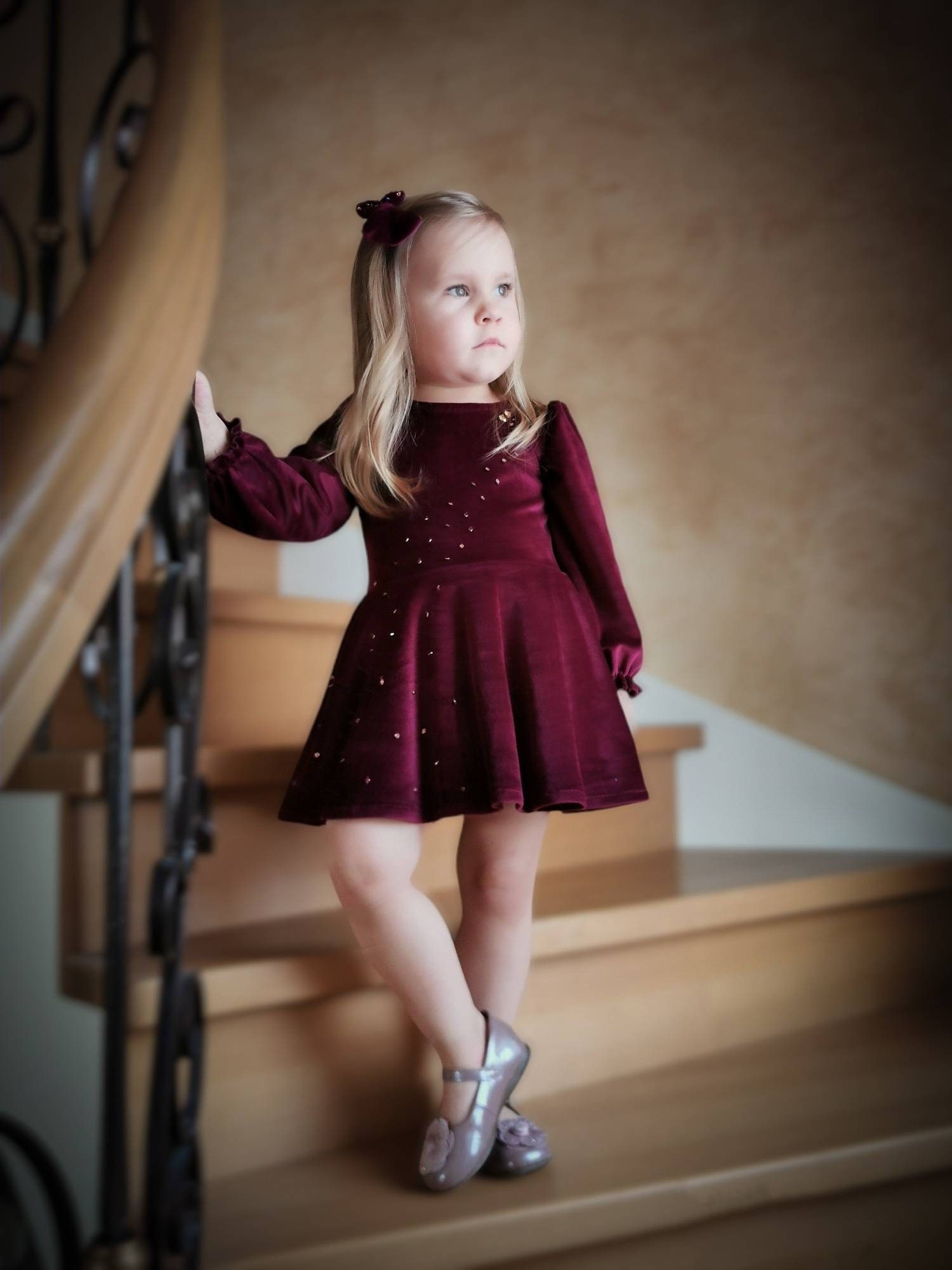 Beautiful Party wear Sparkle Velvet Dress For Girls with Bag