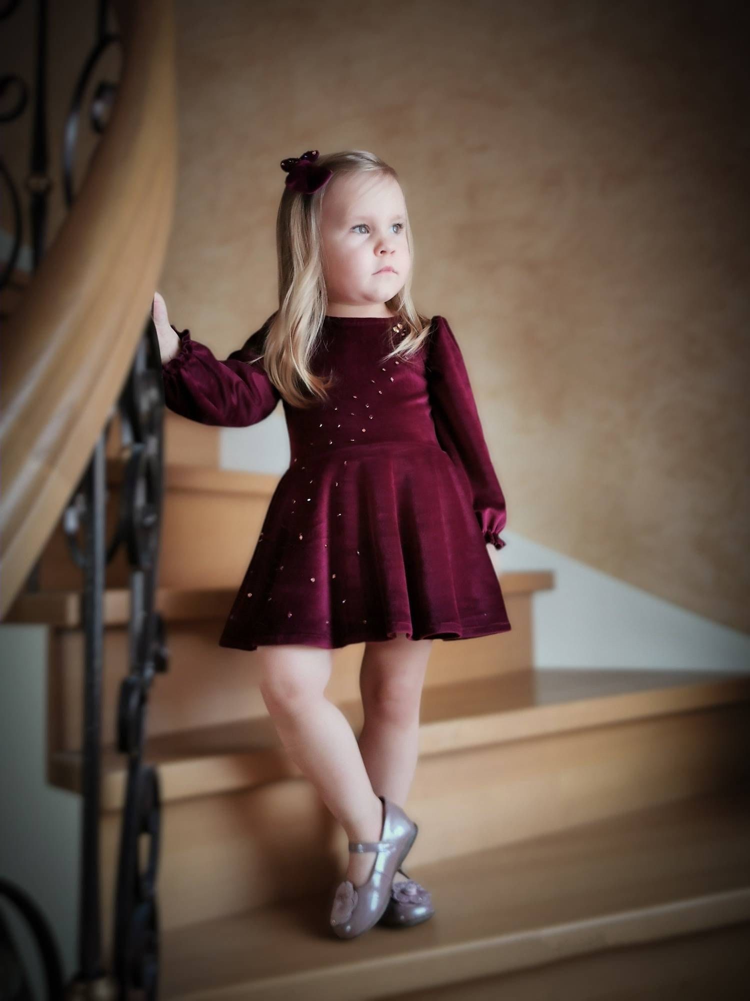 Beautiful Party wear Sparkle Velvet Dress For Girls with Bag