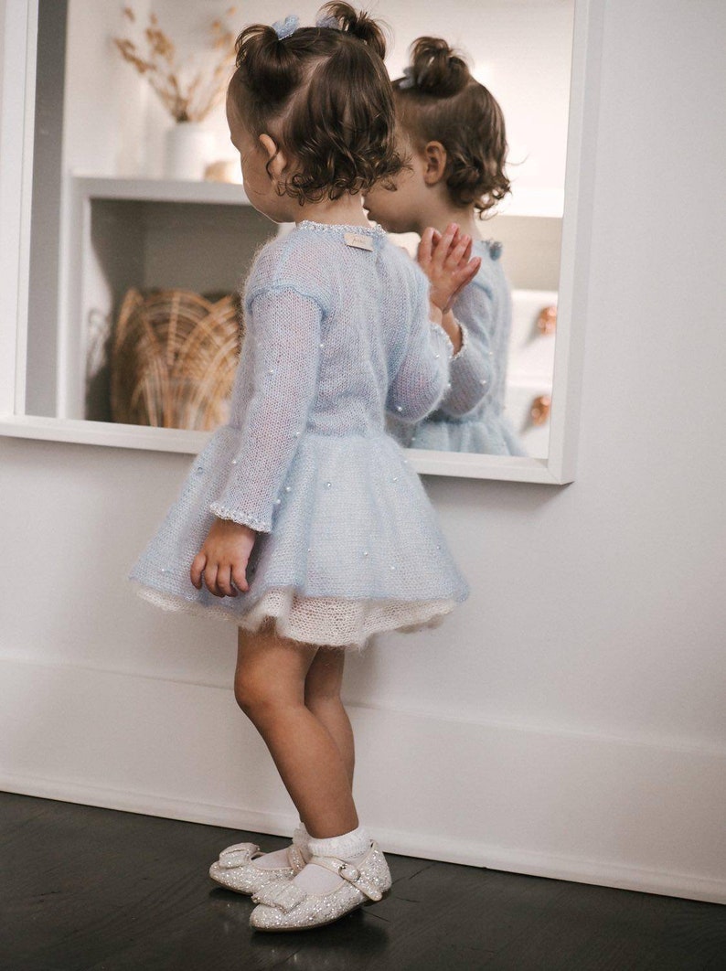 Light Blue Baby Girl Dress With Beads on Sleeves and Skirt Etsy