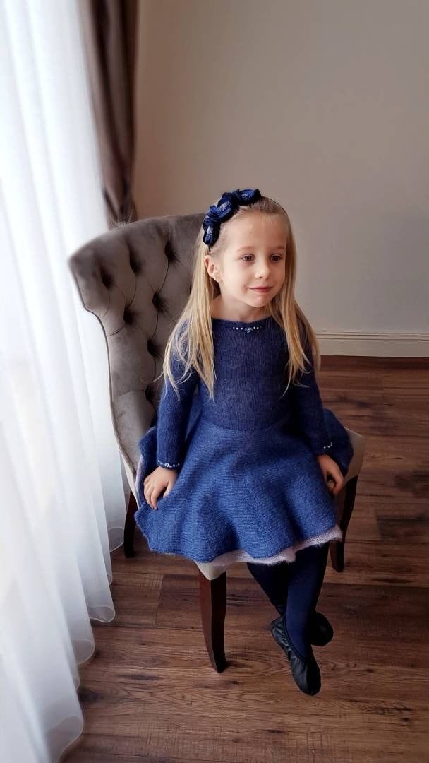 Navy Blue Girls Dress With Beads Little Girl Dresses Vintage Style Girls Dress Elegant Dress for Girl Etsy