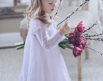 Toddler flower girl dress long sleeve, Girls spring dress with sleeves, Baby girl knit dress