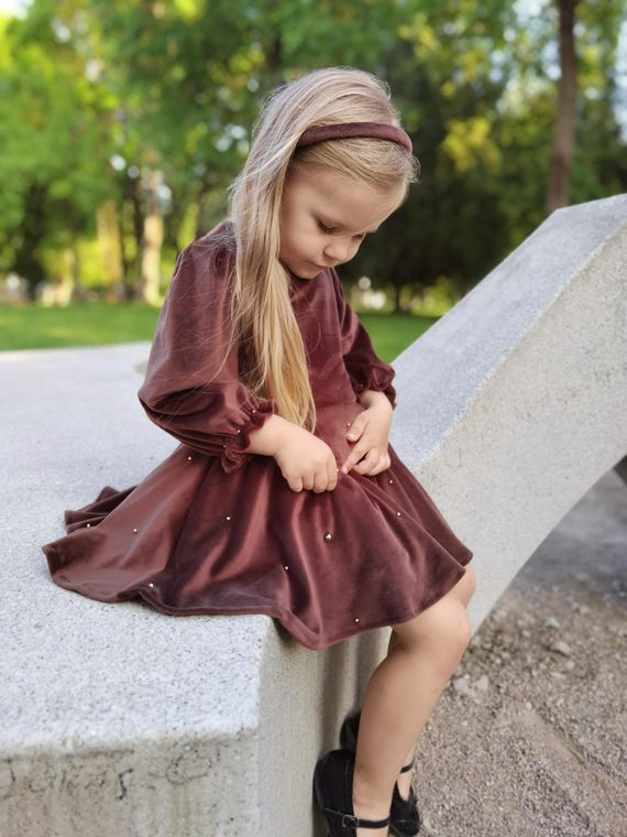 Handmade Brown Velvet Dress, Beaded A-line Circle Skirt - Etsy
