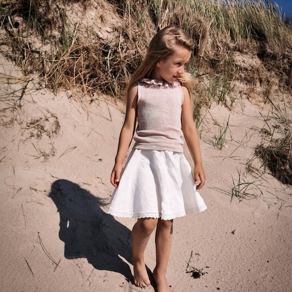 Weißer Leinen-Rock, Mädchenkleidung für sommerliches Kinderoutfit